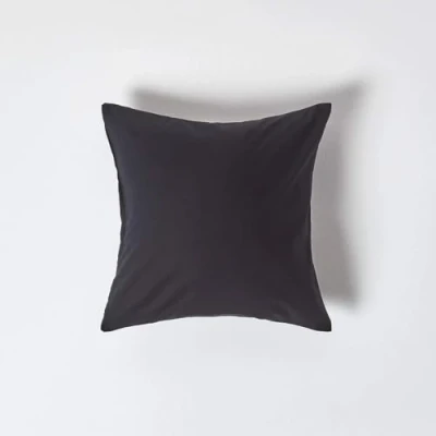 Image of HOMESCAPES Black Pure Egyptian Cotton Euro Size Pillowcase 40 x cm 200 TC 400 Thread Count Percale Equivalent Pillow Case with Zip Pack of 2