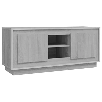 Image of vidaXL TV Cabinet Engineered Wood, Grey Sonoma, 102x35x45 cm, with Compartment Storage and Sturdy Top Panel, Stylish Practical for Living Room or Bedroom