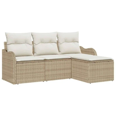 Image of vidaXL 4 Piece Garden Sofa Set with Cushions Beige Poly Rattan