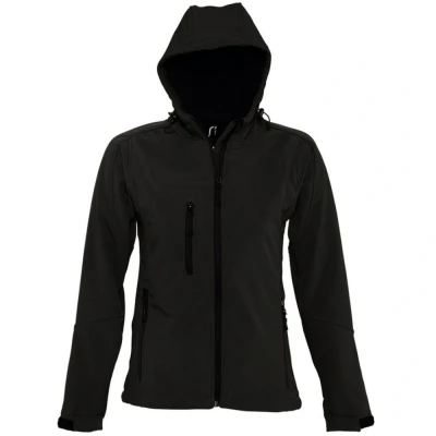 Image of SOLS Womens/Ladies Replay Hooded Soft Shell Jacket (Breathable, Windproof And Water Resistant) (Black) Size 2XL
