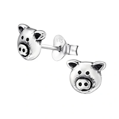 Image of The Rose &amp; Silver Company Women Girls 925 Sterling Oxidised Pig Stud Earrings