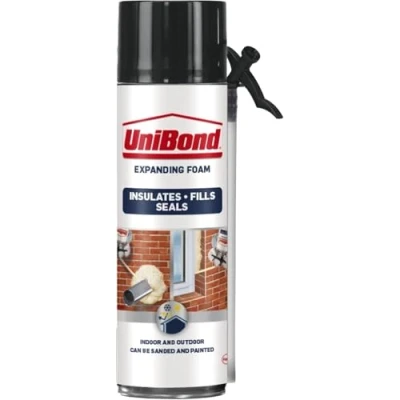 Image of UniBond Expanding Foam, Insulates, Fills and Seals, Ideal for Filling Big Gaps Holes, Indoor Outdoor Use, Easy to Use with Fast Curing Time, Straw PU Foam 1x500ml
