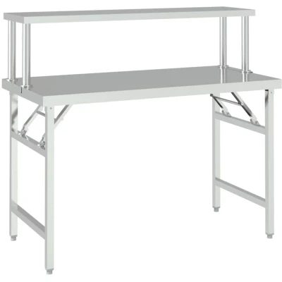 Image of vidaXL Kitchen Work Table with Overshelf 120x60x115 cm Stainless Steel