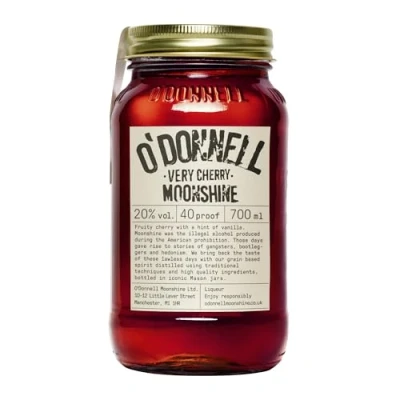 Image of O&#039;Donnell Moonshine Liqueur &quot;Very Cherry&quot; 700ml Natural Ingredients Vegan Premium American Tradition 20% ABV 40 proof Gift Idea Mason Jar Naturally Flavoured
