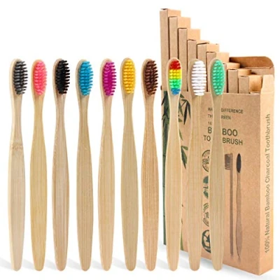 Image of SWKJ Bamboo Toothbrushes with Soft Bristles,10 Packs of Organic Natural Adult Kids Toothbrush, Eco Friendly and Plastic Free Packaging for Family, Travel(Multicolor)