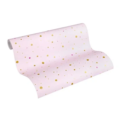 Image of Dots Wallpaper for Kids Little Stars Non Woven 10.05 m x 0.53 Pink Gold Made in Germany by Livingwalls 358391 35839 1