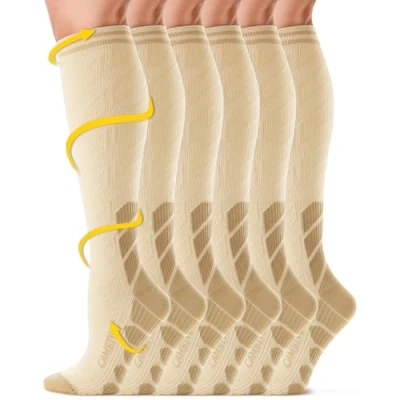 Image of CAMBIVO Compression Socks for Men and Women 3 Pairs, 20 30 mmHg Flight Stockings Ankle/Calf Support, Running, Flying, Pregnancy &amp; Maternity, Airplane Travel Essentials (Nude, XXL)