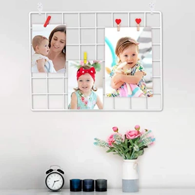 Image of 1 Pack Wire Wall Grid Panel Photo Display Gridwall Metal, White &amp; Magnetic Panels Mesh Storage Organizer Picture Frame Hanging Home, Office Kitchen Décor Notice Board