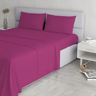 Image of Italian Bed Linen Elegant Set (Flat 250x300, Fitted Sheet 170x200cm+2 Pillowcases 52x82cm), Fuchsia, DOUBLE