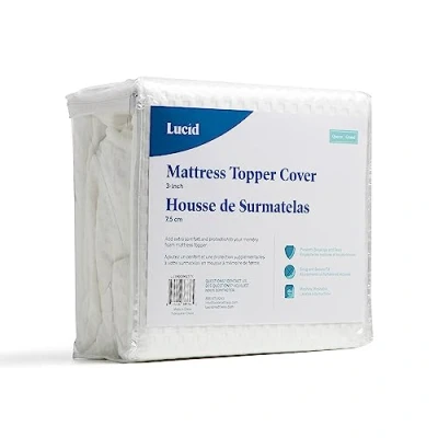 Image of LUCID Mattress Topper Cover Soft and Breathable Machine Washable NonSlip (Topper Not Included) 90 x 200 cm, 7.5 White