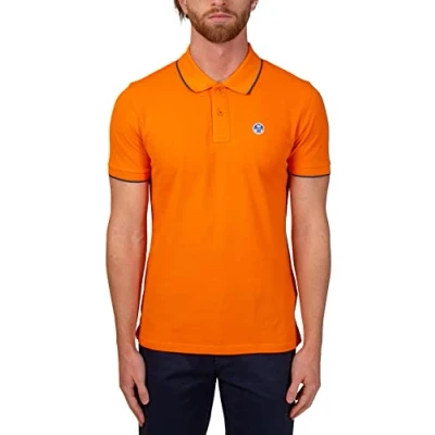 Image of North Sails Men&#039;s S/S Polo W/Logo Shirt, Vibrant Orange, Medium