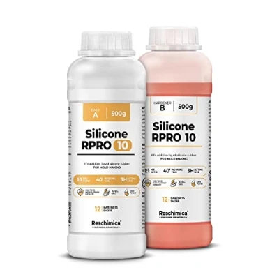 Image of Silicone Rubber 1:1 for Soft Moulds R PRO 10, mould making kit DIY, 100% Safe, Non toxic, liquid, with Platinum catalyst, high tear resistance (1 kg)