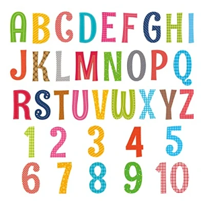 Image of DECOWALL DS9 1701A Uppercase Alphabet ABC 123 Letter Numbers Kids Wall Stickers Decals Peel and Stick Removable for Nursery Bedroom Living Room Art murals Decorations