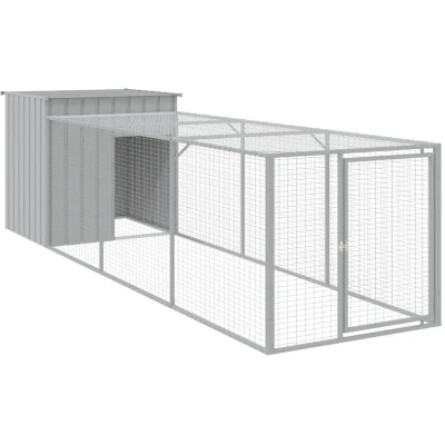 Image of vidaXL Galvanised Steel Chicken Cage with Extended Run Light Grey, Maximized Space, Enhanced Ventilation &amp; Weather Protected