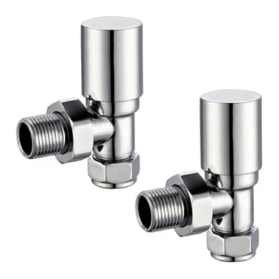 Image of NRG Chrome Angled Radiator Valve Round Head Towel Rail Valves Central Heating Taps One Pair