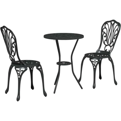 Image of vidaXL 3 Piece Garden Bistro Set in Black Cast Aluminum