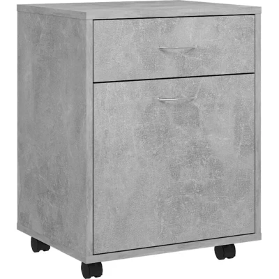Image of vidaXL Rolling Cabinet Mobile Storage Solution, Engineered Wood, 1 Door &amp; Drawer, Concrete Grey Ideal for Office, Living Room, Bedroom Scandinavian Style