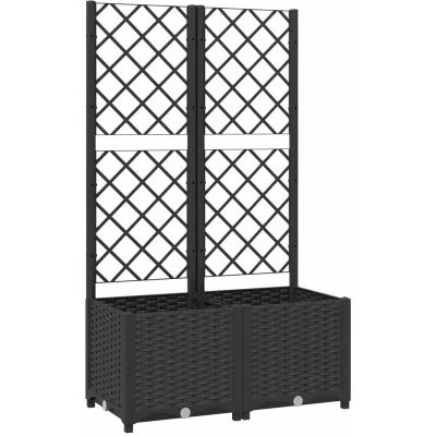 Image of vidaXL Garden Planter with Integrated Trellis, Outdoor Friendly Polypropylene, Large Flower Box, Supports Climbing Plants, Black, 80x40x136 cm