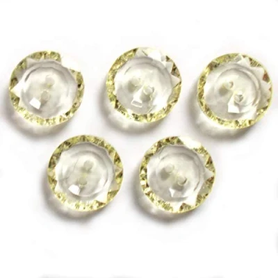Image of Cut Edge Clear Pastel Round 2 Hole Buttons 15mm Wide Pack of 5 (Yellow)