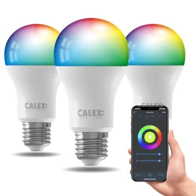 Image of CALEX Smart Light Bulb E27, 3 Pack, WiFi LED A60 Bulb, RGB, App and Works with Amazon Alexa Google Home, 9.4W