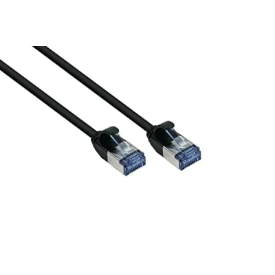Image of Good Connections Cat 6A Slim patch cable 0.25 m / 25 cm U/FTP 10 Gbps and 500MHz COPPER conductor CU Halogen Free LSZH RNS latch protection thin network cable/LAN BLACK