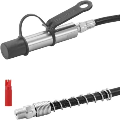 Image of VEVOR Grease Gun Coupler, 10000 PSI High Pressure, 3 Jaw Locking, Quick Release Tip with Hose/Zerk Fittings Cleaner/Leak Proof Cap, Compatible All Guns 1/8&quot; NPT