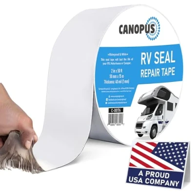 Image of Canopus Heavy Duty RV Sealant Tape Extra Strong, White Butyl Tape, 5 cm x 15 m, Caravan Seal for Punctures, Motorhome,