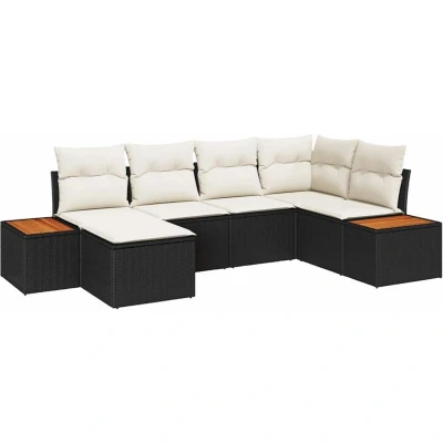 Image of vidaXL 6 Piece Garden Sofa Set with Cushions Black Poly Rattan Acacia