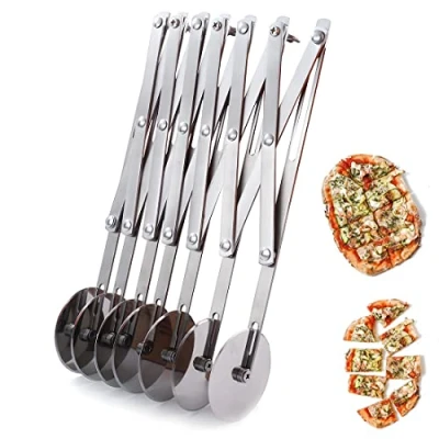 Image of Pastry Slicer Stainless Expandable Telescopic Pizza Slicer,Multi Wheel Cutter, Multi Round Knife Baking Roller Cookie Dough Divider (7 Wheel)