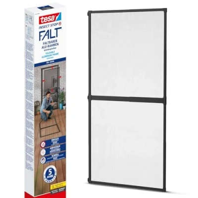 Image of tesa Insect Stop FALT Door Foldable Aluminium Frame With Fly Screen for Doors Adjustable Telescopic Anthracite 80 cm x 170 to 100 220