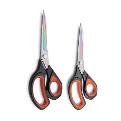Image of LIVINGO 2 Pack Premium Tailor Scissors Heavy Duty Multi Purpose Titanium Coating Forged Stainless Steel Sewing Fabric Leather Dressmaking Soft Touch Shears Professional Crafting (22+24CM)