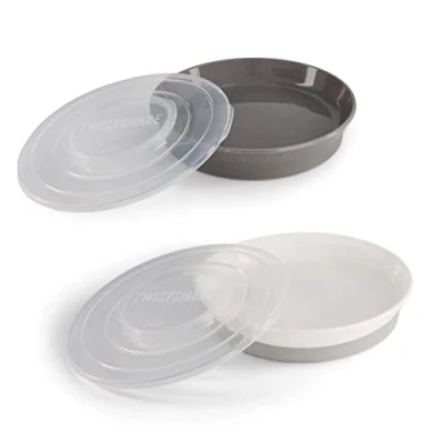Image of Twistshake Baby plate with Airtight Lid 2 Pack Food for Children BPA Free Weaning Training Kids 6m+ feeding Newborn Essentials White Grey