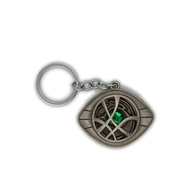 Image of LizMatech Dr Doctor Strange Keyring (Silver) Eye Of Agamotto Metal Keyring/Keychain With Green Stone, Marvel