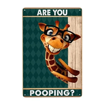Image of Giraffe Are You Pooping Bathroom Wall Decor Kitchen Poster Metal Sign 8X12 Inches