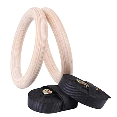 Image of HI SUYI Wooden Gymnastic Rings with Adjustable Straps Heavy Duty Exercise Gym for Pull Ups and Dips,Cross Training Workout,Strength Training,Fitness Maximum Load: 270KG