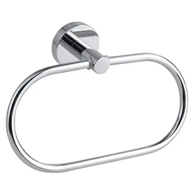 Image of tesa SMOOZ Hand Towel Ring No Drill Oval Bath Made of Chrome Plated Metal, Stainless Waterproof Includes Removable Adhesive Solution