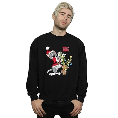 Image of Absolute Cult Tom &amp; Jerry Men&#039;s Christmas Reindeer Sweatshirt Black Large