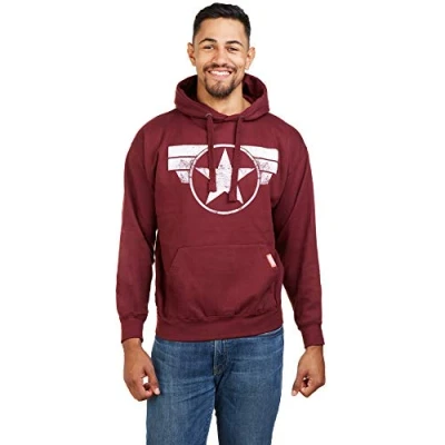 Image of MARVEL Men&#039;s Captain America Cap Logo Hoodie, Burgundy Red, S UK