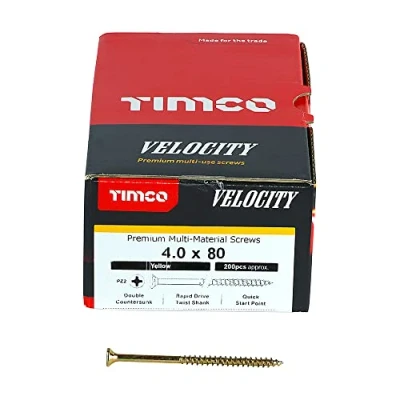 Image of TIMco 40080VY PZ2 CSK ZYP Velocity Screw 4.0 x 80 Yellow (Box of 200)