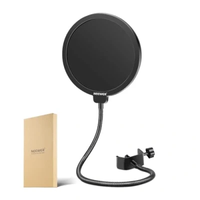Image of Neewer Professional Microphone Pop Filter Shield Compatible With Blue Yeti and Any Other Microphone, Dual Layered Wind Screen A Flexible 360 Degree Gooseneck Clip Stabilizing Arm