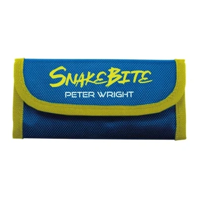 Image of RED DRAGON Peter Wright Snakebite Tri fold Darts Case Blue and Yellow