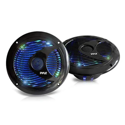 Image of Pyle 6.5&#039;&#039; Dual Marine Speakers IP44 Waterproof and Weather Resistant Outdoor Audio Stereo Sound System with Built in Led Lights, 150 Watt Power Polypropylene Cone 1 Pair PLMR6LEB (Black)