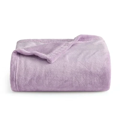 Image of Bedsure Fleece Blanket Sofa Throw Versatile Fluffy Soft for Bed and Couch Throw/Single, Light Purple, 130x150cm