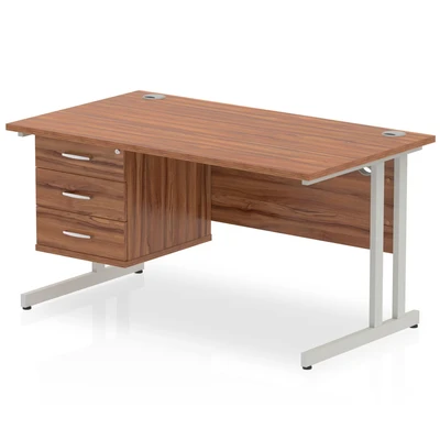 Image of Impulse 1400 Rectangle Silver Cant Leg Desk Walnut 1 x 3 MI001928