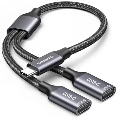 Image of KiwiBird USB C Splitter 2 Port Charging, Type Male to Dual Female Adapter Data Power Extension Cable Compatible with Laptop Mac Car Flash Drive Keyboard Mouse Printer