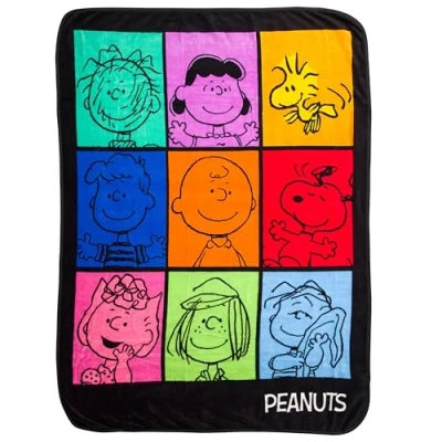 Image of Silver Buffalo Peanuts Multicolor Character Grid 45 x 60 Inch Fleece Throw Blanket