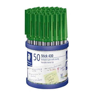 Image of Staedtler Stick 430 M5CP50 Ballpoint Pen Medium, Green, Box of 50