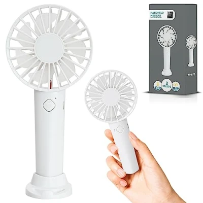 Image of Supply Cube Handheld Fan, Hand Portable Fan with 3 Speeds USB Rechargeable, Held Mini Handheld, Travel &amp; Free Standing (White)