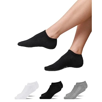 Image of SNOCKS Women &amp; Men Ankle Socks/Sneaker Socks (6 Pairs) 2x Black + White Grey Cotton, UK 6 8