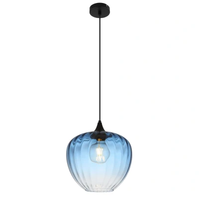 Image of Sander Dome Pendant Ceiling Light Matt Black Blue Glass Shade 1x E27